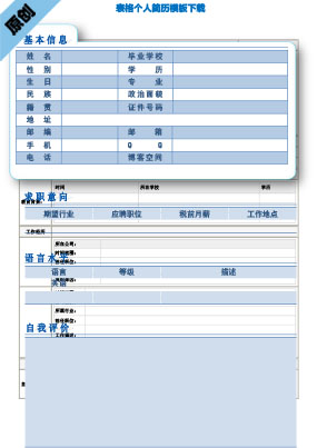 幼儿园教师面试简历表格
